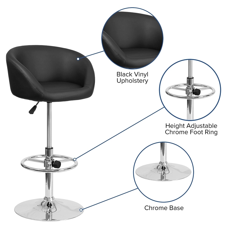 Flash Furniture Faux Leather Adjustable Bar Stool in Black