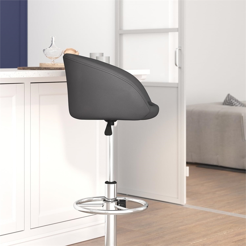 Flash Furniture Faux Leather Adjustable Bar Stool in Gray