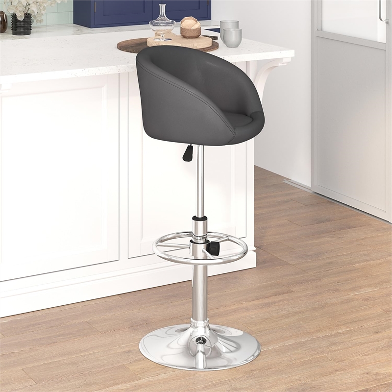 Flash Furniture Faux Leather Adjustable Bar Stool in Gray
