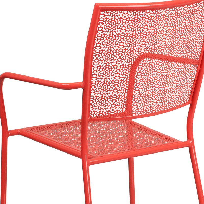 Flash Furniture Stackable Steel Square Back Patio Dining Side Chair in Coral