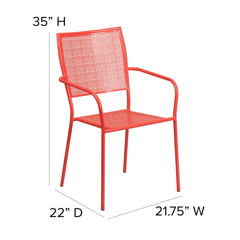 Flash Furniture Stackable Steel Square Back Patio Dining Side Chair in Coral