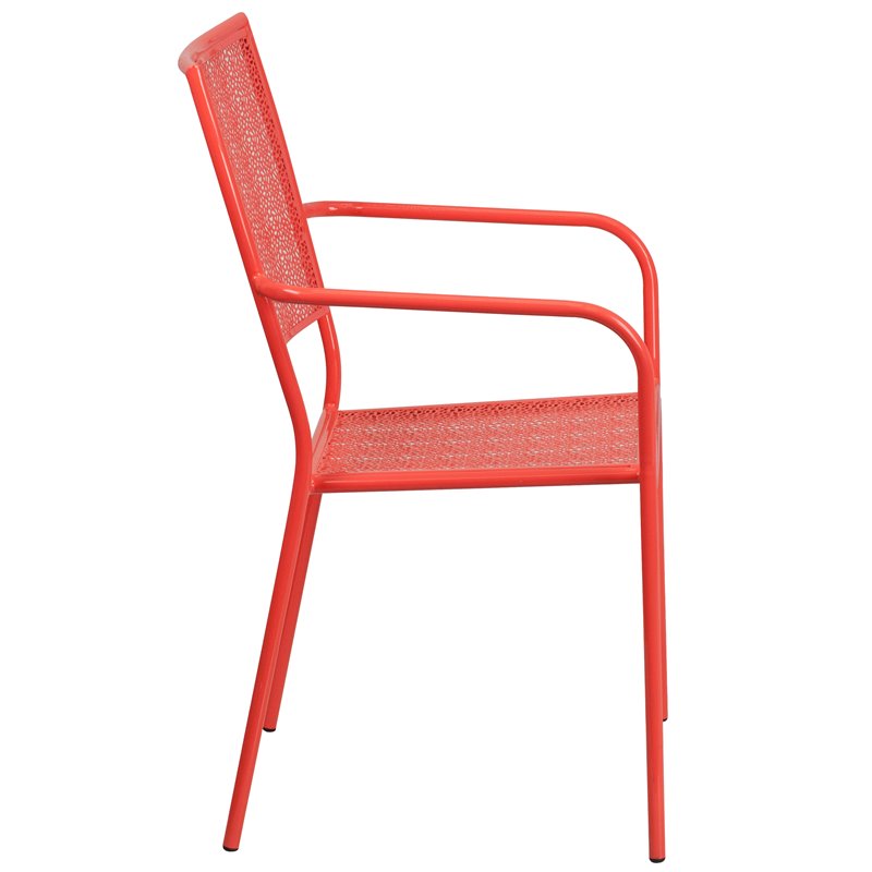 Flash Furniture Stackable Steel Square Back Patio Dining Side Chair in Coral