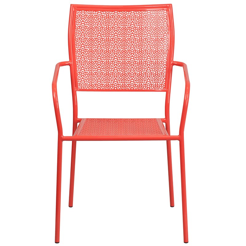 Flash Furniture Stackable Steel Square Back Patio Dining Side Chair in Coral