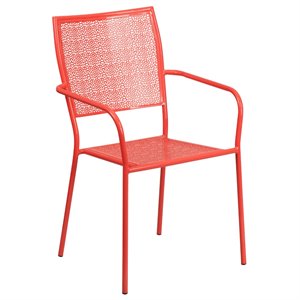 flash furniture stackable steel square back rain flower print patio dining side chair