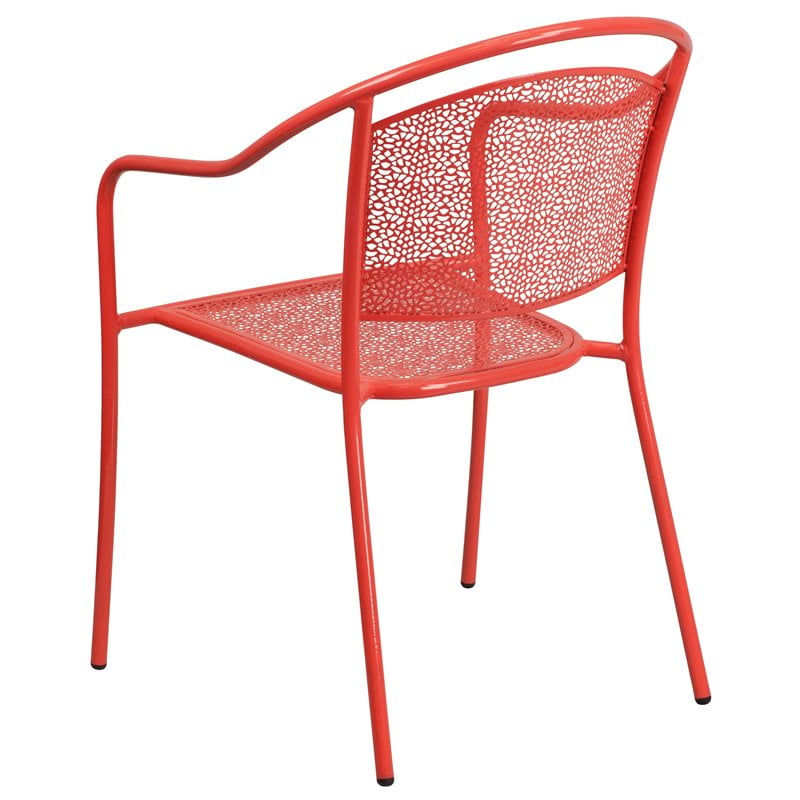 Flash Furniture Stackable Steel Round Back Patio Dining Side Chair in Coral Red