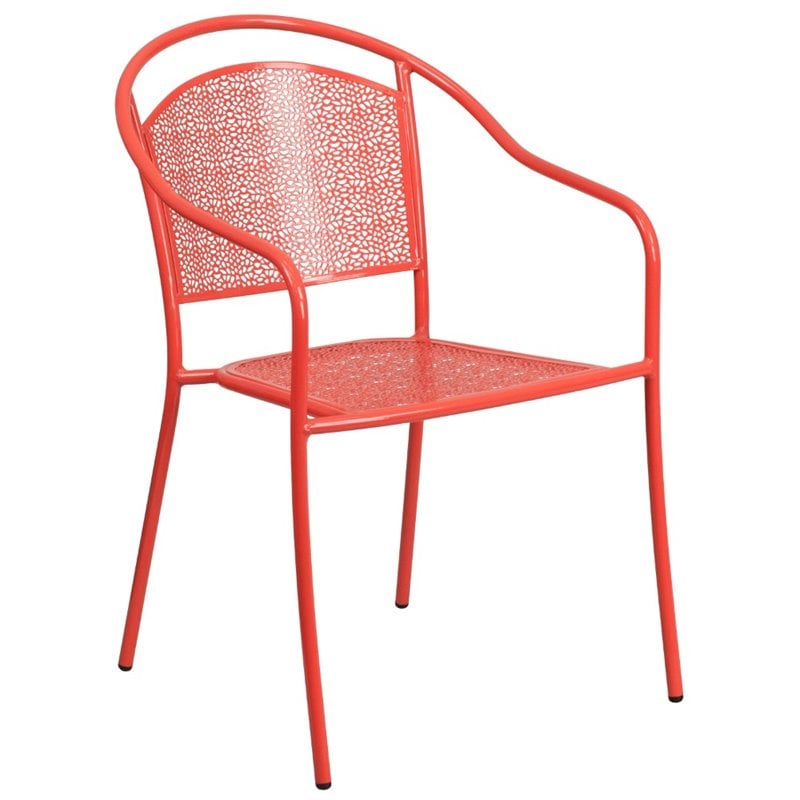 Flash Furniture Stackable Steel Round Back Patio Dining Side Chair in Coral Red