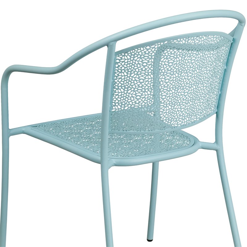 Flash Furniture Stackable Steel Round Back Patio Dining Side Chair in Sky Blue