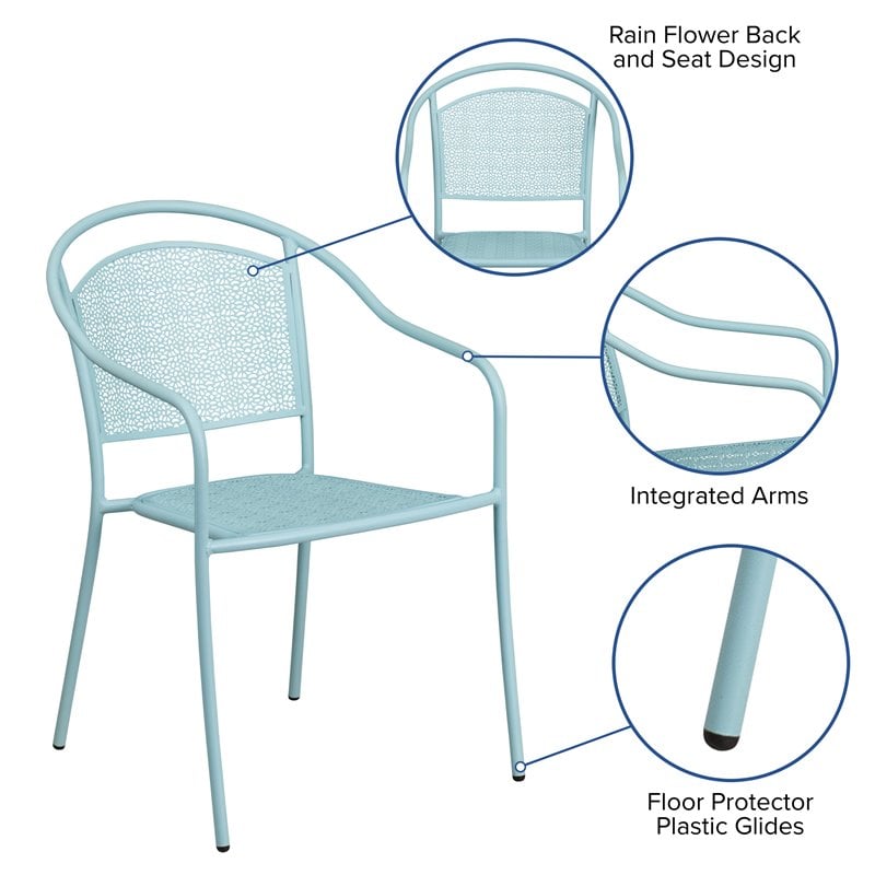 Flash Furniture Stackable Steel Round Back Patio Dining Side Chair in Sky Blue