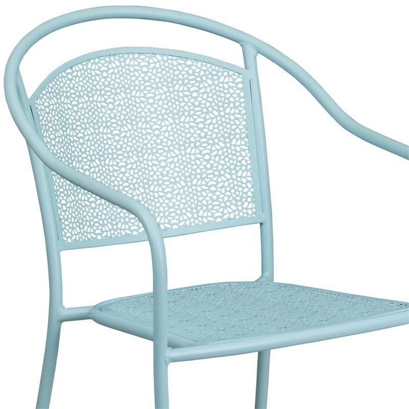 Flash Furniture Stackable Steel Round Back Patio Dining Side Chair in Sky Blue