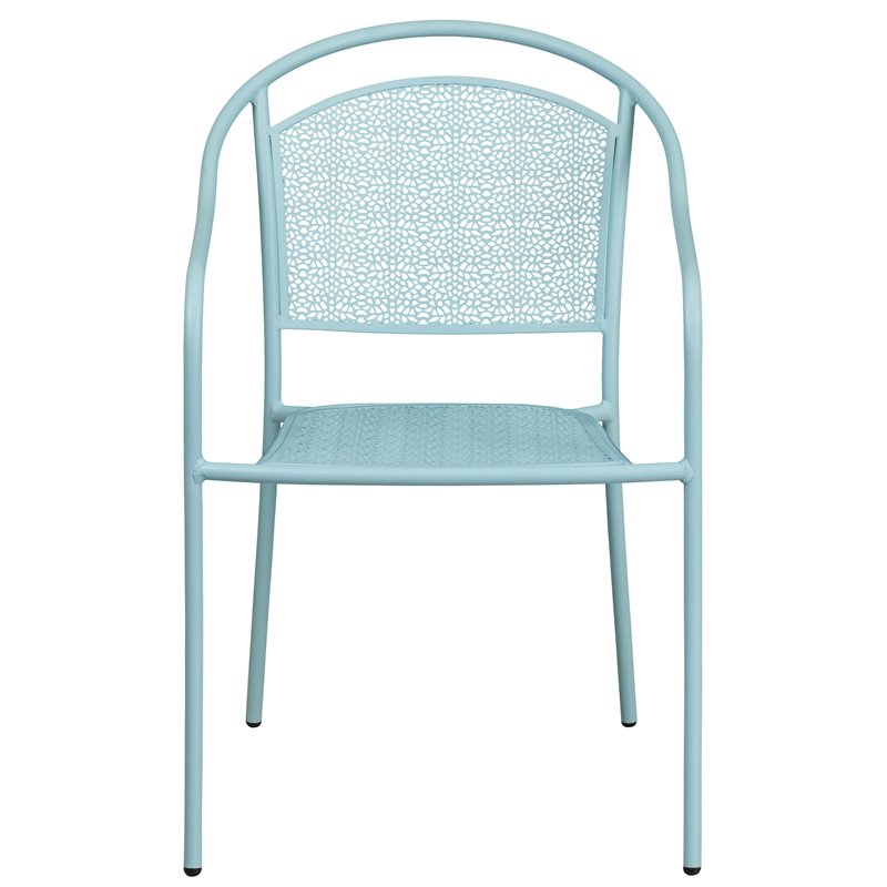 Flash Furniture Stackable Steel Round Back Patio Dining Side Chair in Sky Blue