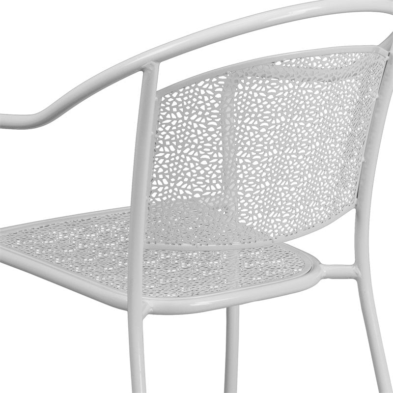 Flash Furniture Stackable Steel Round Back Patio Dining Side Chair in White