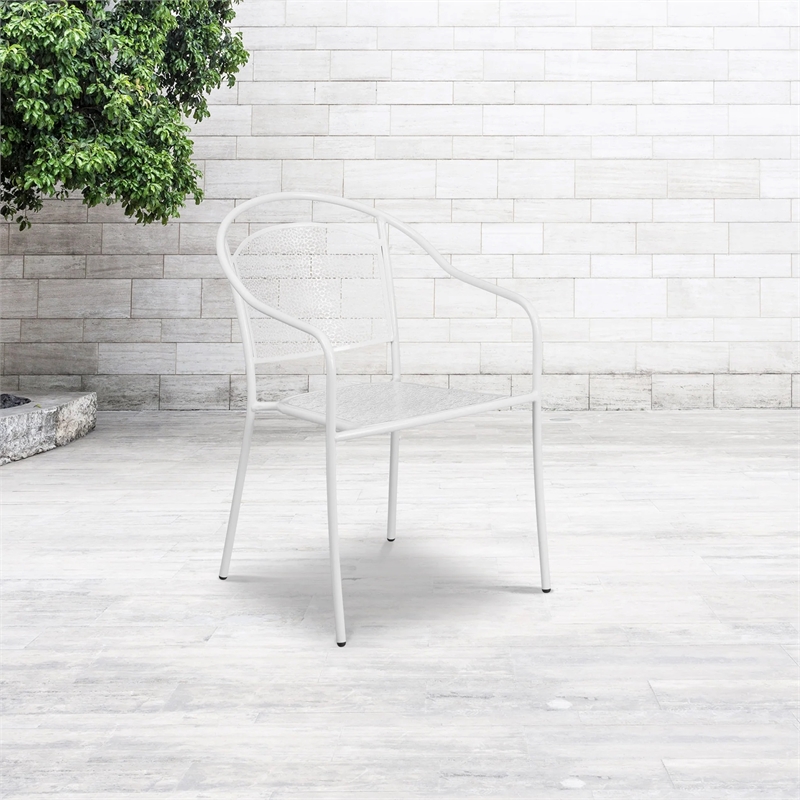 Flash Furniture Stackable Steel Round Back Patio Dining Side Chair in White
