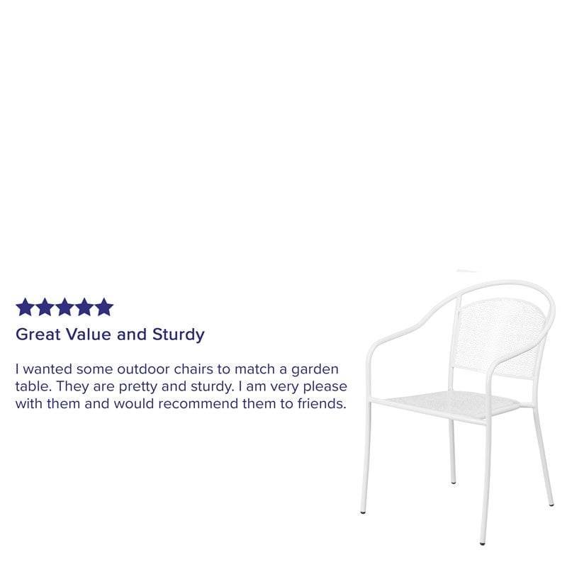 Flash Furniture Stackable Steel Round Back Patio Dining Side Chair in White