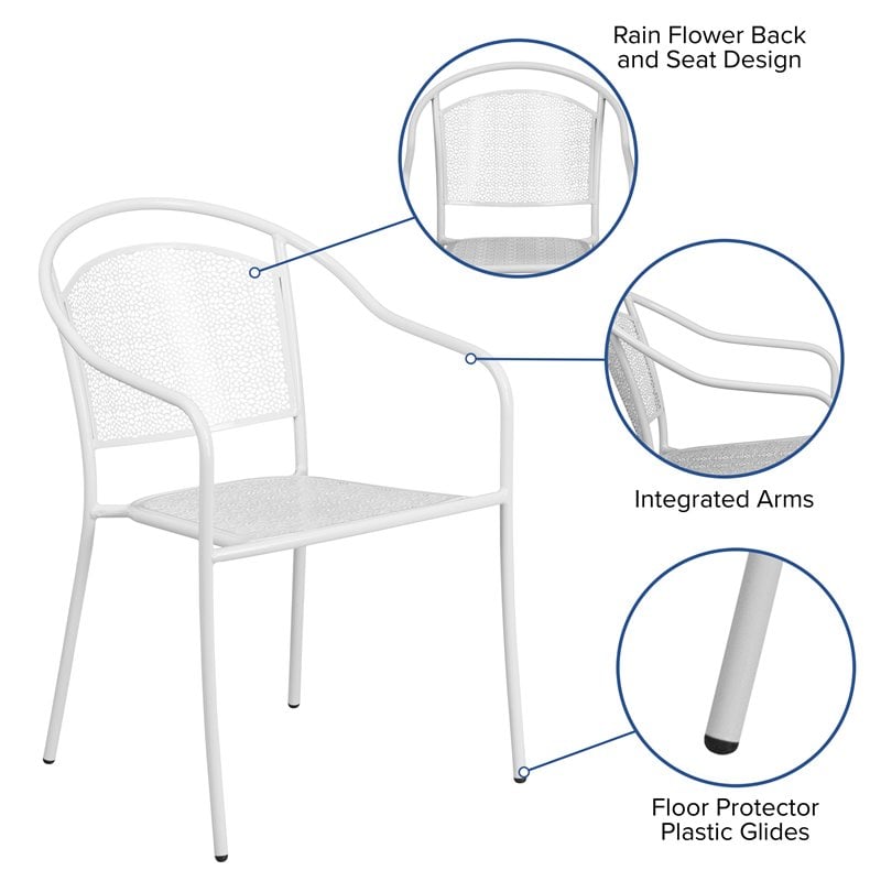 Flash Furniture Stackable Steel Round Back Patio Dining Side Chair in White
