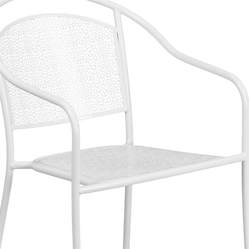 Flash Furniture Stackable Steel Round Back Patio Dining Side Chair in White