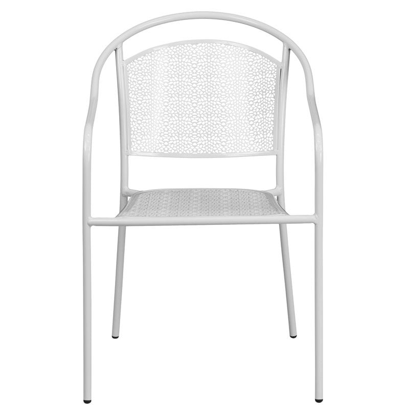 Flash Furniture Stackable Steel Round Back Patio Dining Side Chair in White