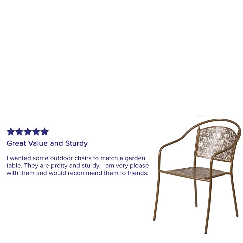 Flash Furniture Stackable Steel Round Back Patio Dining Side Chair in Gold