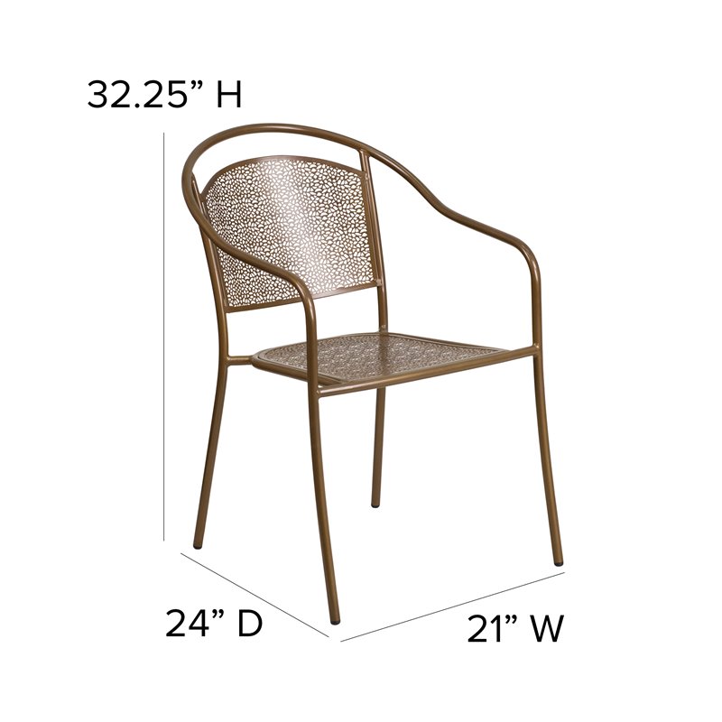 Flash Furniture Stackable Steel Round Back Patio Dining Side Chair in Gold