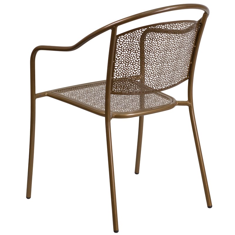 Flash Furniture Stackable Steel Round Back Patio Dining Side Chair in Gold
