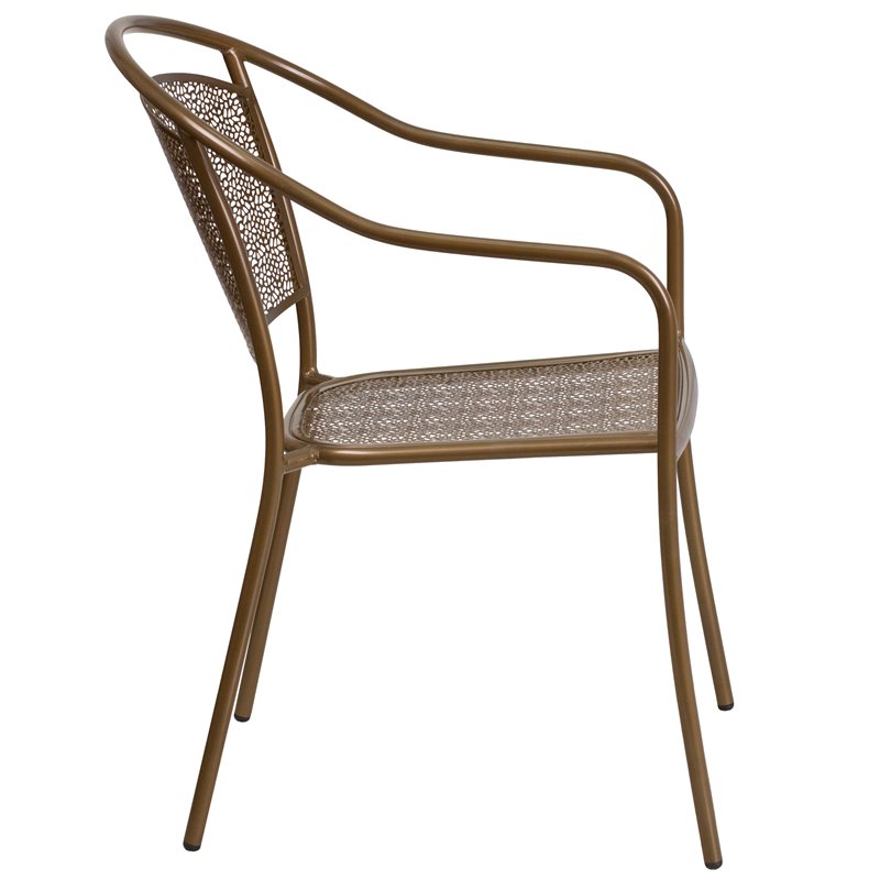 Flash Furniture Stackable Steel Round Back Patio Dining Side Chair in Gold