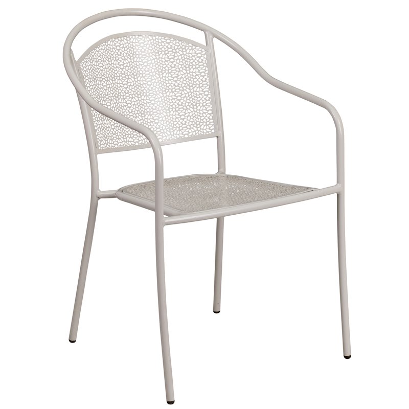 Flash Furniture Stackable Steel Round Back Patio Dining Side Chair in Silver