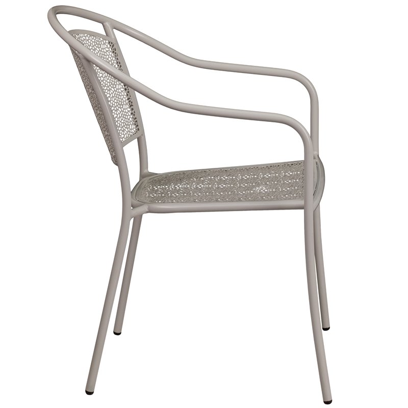 Flash Furniture Stackable Steel Round Back Patio Dining Side Chair in Silver