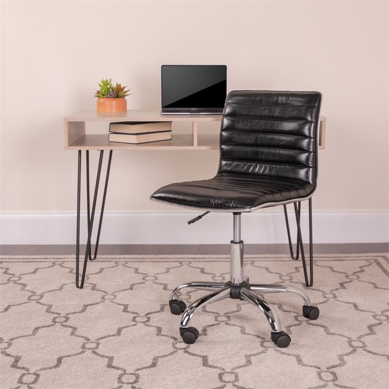 Flash Furniture Ribbed Faux Leather Office Chair in Black