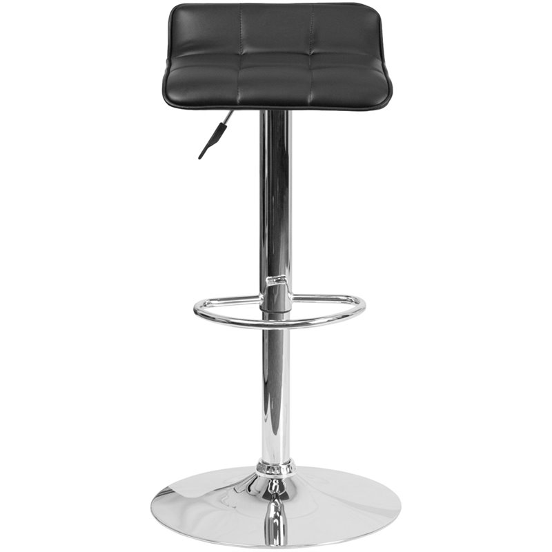 Flash Furniture Faux Leather Adjustable Quilted Wave Seat Bar Stool in Black