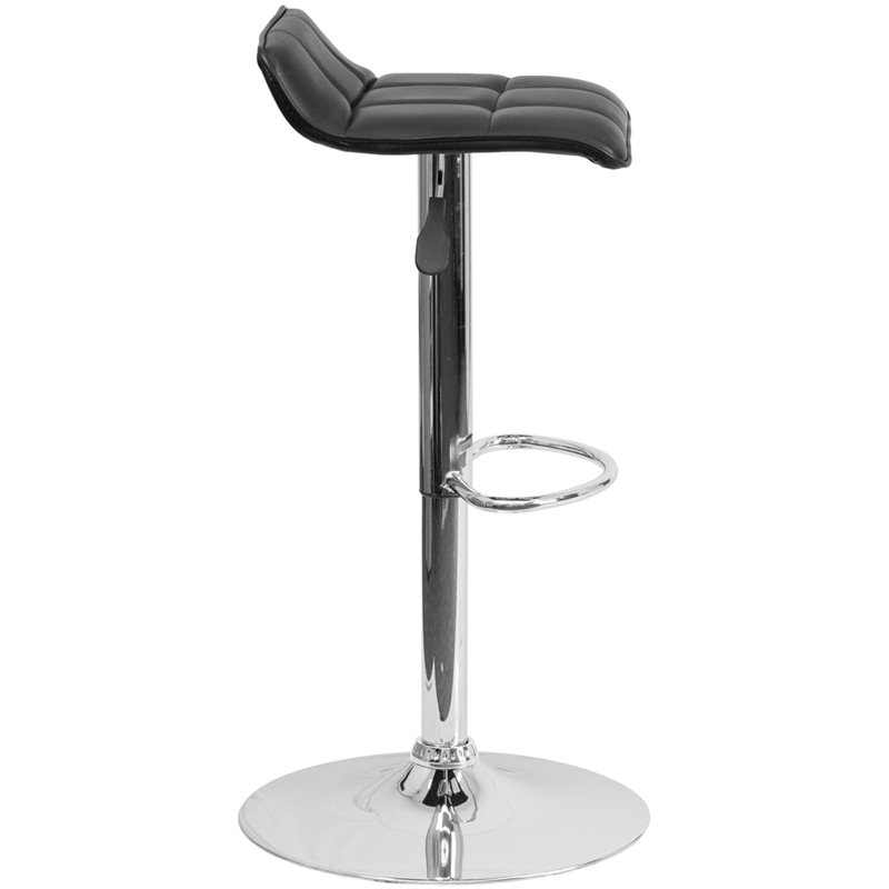 Flash Furniture Faux Leather Adjustable Quilted Wave Seat Bar Stool in Black