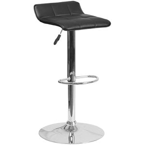 Flash Furniture Faux Leather Adjustable Quilted Wave Seat Bar Stool in Black