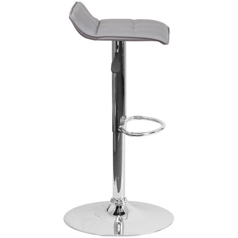 Flash Furniture Faux Leather Adjustable Quilted Wave Seat Bar Stool in Gray