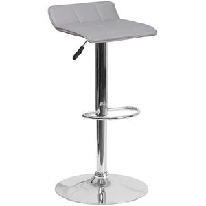 Flash Furniture Faux Leather Adjustable Quilted Wave Seat Bar Stool in Gray