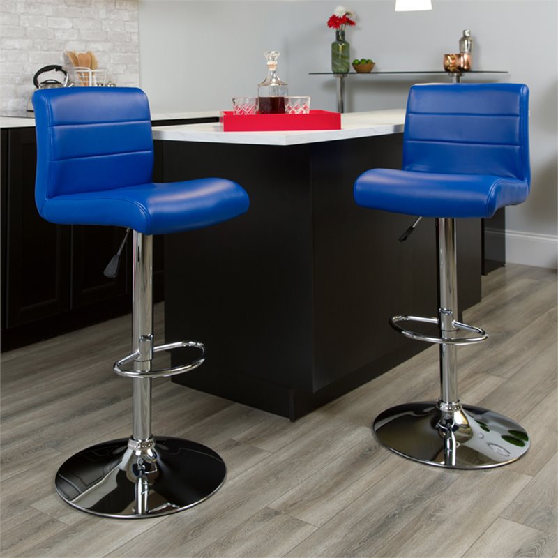 Flash Furniture Faux Leather Adjustable Bar Stool in Blue