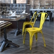 Flash Furniture Metal Curved Slat Back Dining Side Chair in Distressed Yellow
