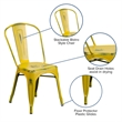 Flash Furniture Metal Curved Slat Back Dining Side Chair in Distressed Yellow
