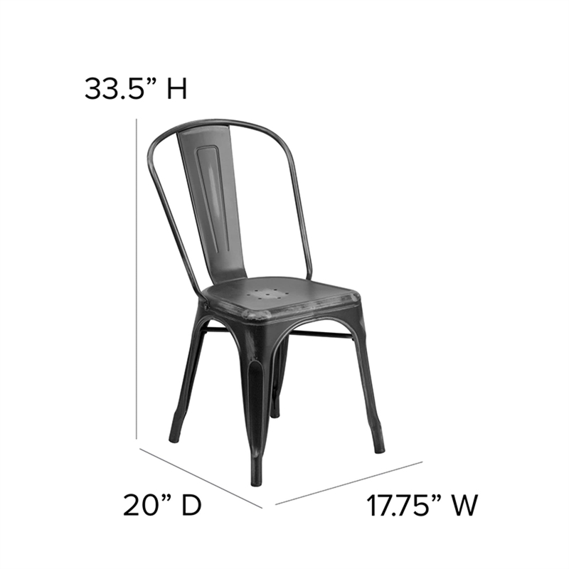 Flash Furniture Metal Curved Slat Back Dining Side Chair in Distressed Black