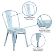 Flash Furniture Metal Curved Slat Back Dining Side Chair in Green Blue