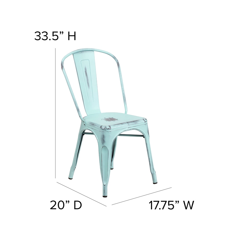 Flash Furniture Metal Curved Slat Back Dining Side Chair in Green Blue