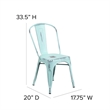 Flash Furniture Metal Curved Slat Back Dining Side Chair in Green Blue