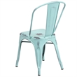 Flash Furniture Metal Curved Slat Back Dining Side Chair in Green Blue