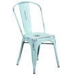 Flash Furniture Metal Curved Slat Back Dining Side Chair in Green Blue