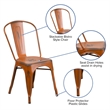 Flash Furniture Metal Curved Slat Back Dining Side Chair in Distressed Orange
