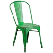 Flash Furniture Metal Curved Slat Back Dining Side Chair in Distressed Green