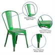 Flash Furniture Metal Curved Slat Back Dining Side Chair in Distressed Green
