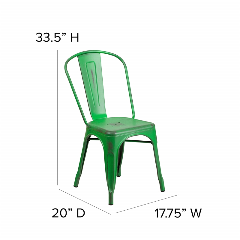 Flash Furniture Metal Curved Slat Back Dining Side Chair in Distressed Green