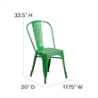 Flash Furniture Metal Curved Slat Back Dining Side Chair in Distressed Green