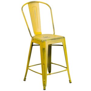 flash furniture curved metal vertical slat bar stool in distressed yellow