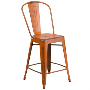 flash furniture curved metal vertical slat bar stool in distressed orange