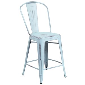 flash furniture curved metal vertical slat bar stool in distressed green blue
