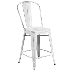 flash furniture curved metal vertical slat bar stool in distressed white